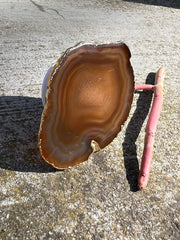 Brown Agate pop socket (popsocket) for use with iphone, androids, ipads, smartphones, and other small tecnical devices. Used for easy grip of electronics as well as a beautiful phone accessory. It is an attachment that easily tapes onto the back of the device and pops in and out as needed for use. These agate slices are natural and pure agate stones imported from Brazil of the highest quality and beautifylly gold dipped on the rim.