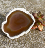 Brown Agate pop socket (popsocket) for use with iphone, androids, ipads, smartphones and other small tecnical devices. Used for easy grip of electronics as well as a beautiful phone accessory. It is an attachment that easily tapes onto the back of the device and pops in and out as needed for use. These agate slices are natural and pure agate stones imported from Brazil of the highest quality with it's natural edges exposed.