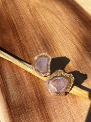 Druzy earrings with visible crystalized formations in naturally shaped variations of size, shape and color and 925 sterling silver stud backing.