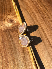 Druzy earrings with visible crystalized formations in naturally shaped variations of size, shape and color and 925 sterling silver stud backing.
