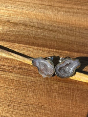 Druzy earrings with visible crystalized formations in naturally shaped variations of size, shape and color and 925 sterling silver stud backing. 
