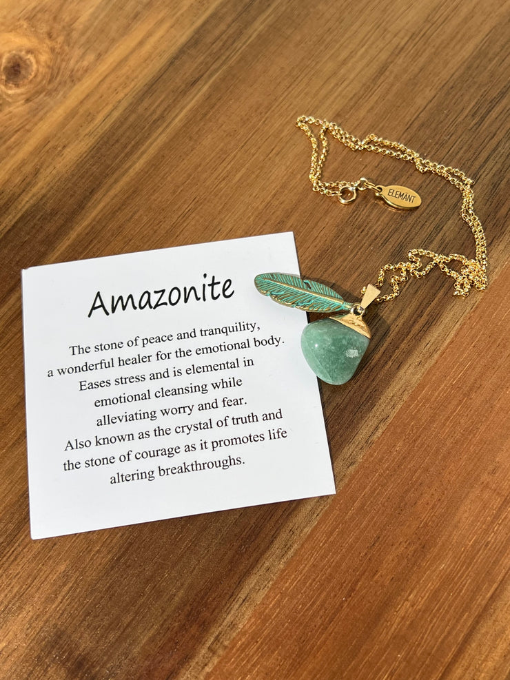 Amazonite Necklace with leaf on a 16inch gold filled chain. Amazonite stands for peace and tranquility as well as courage and truth.
