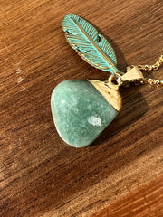 Amazonite Necklace with leaf on a 16inch gold filled chain. Amazonite stands for peace and tranquility as well as courage and truth.