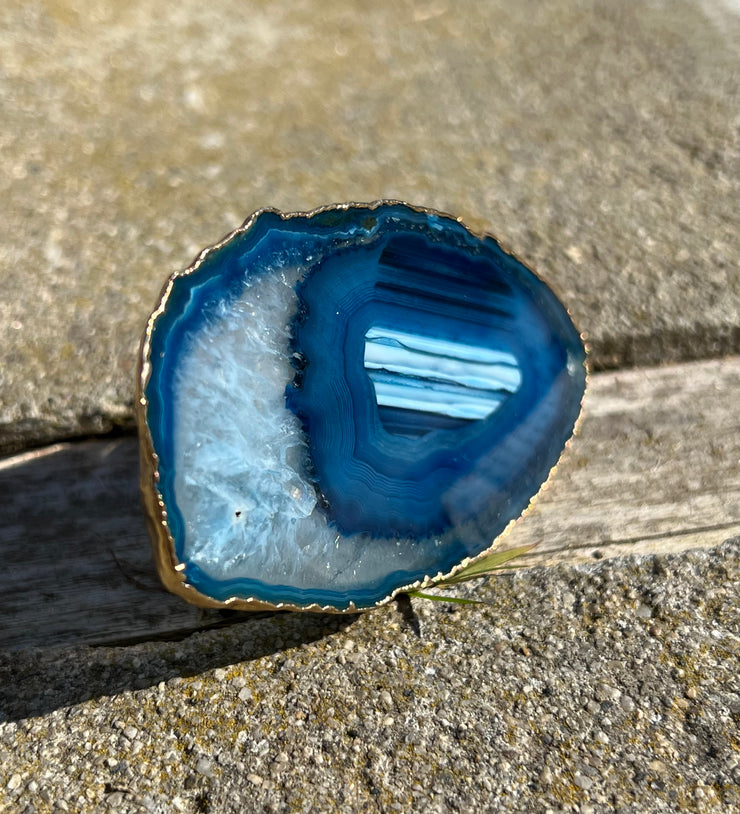 Blue Agate pop socket-gold rimmed